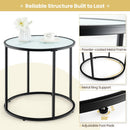 20 Inch Glass End Table with Metal Frame and Faux Marble Glass Top-Black and White by DirectDeals