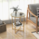 2-Tier Glass End Table Set of 2 with Faux Marble Storage Shelf-White by LJGDeals