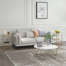 2-Tier Glass End Table Set of 2 with Faux Marble Storage Shelf-White
