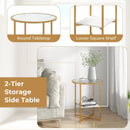 2-Tier Glass End Table Set of 2 with Faux Marble Storage Shelf-White by LJGDeals