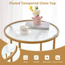 2-Tier Glass End Table Set of 2 with Faux Marble Storage Shelf-White