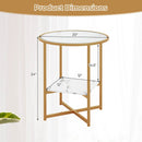 2-Tier Glass End Table Set of 2 with Faux Marble Storage Shelf-White by LJGDeals