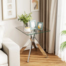Glass Side Table Square End Table with Tempered Glass Top and Metal X Base-Silver by LJGDeals
