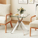 Glass Side Table Square End Table with Tempered Glass Top and Metal X Base-Silver by LJGDeals