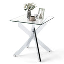 Glass Side Table Square End Table with Tempered Glass Top and Metal X Base-Silver by LJGDeals