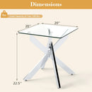Glass Side Table Square End Table with Tempered Glass Top and Metal X Base-Silver by LJGDeals