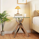 Glass Side Table Square End Table with Tempered Glass Top and Metal X Base-Silver by LJGDeals