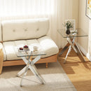 Glass Side Table Square End Table with Tempered Glass Top and Metal X Base-Silver by LJGDeals