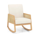 Rocking Chair with Rattan Armrests and Upholstered Cushion-Beige by LJGDeals