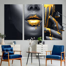 Gold Lips and Black Woman Makeup Canvas Print, Black Woman