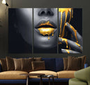 Gold Lips and Black Woman Makeup Canvas Print, Black Woman