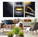 Gold Lips and Black Woman Makeup Canvas Print, Black Woman
