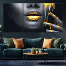 Gold Lips and Black Woman Makeup Canvas Print, Black Woman