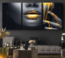 Gold Lips and Black Woman Makeup Canvas Print, Black Woman