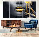 Gold Lips and Black Woman Makeup Canvas Print, Black Woman