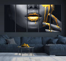 Gold Lips and Black Woman Makeup Canvas Print, Black Woman