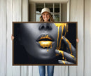 Gold Lips and Black Woman Makeup Canvas Print, Black Woman