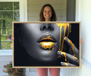 Gold Lips and Black Woman Makeup Canvas Print, Black Woman