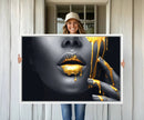 Gold Lips and Black Woman Makeup Canvas Print, Black Woman