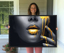 Gold Lips and Black Woman Makeup Canvas Print, Black Woman