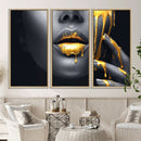 Gold Lips and Black Woman Makeup Canvas Print, Black Woman