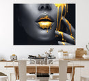Gold Lips and Black Woman Makeup Canvas Print, Black Woman