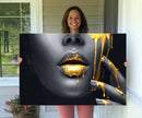 Gold Lips and Black Woman Makeup Canvas Print, Black Woman