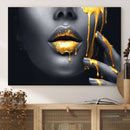 Gold Lips and Black Woman Makeup Canvas Print, Black Woman