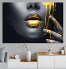 Gold Lips and Black Woman Makeup Canvas Print, Black Woman