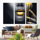 Gold Lips and Black Woman Makeup Canvas Print, Black Woman