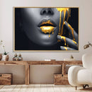 Gold Lips and Black Woman Makeup Canvas Print, Black Woman