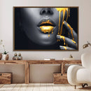 Gold Lips and Black Woman Makeup Canvas Print, Black Woman