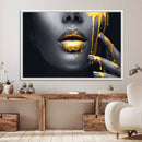 Gold Lips and Black Woman Makeup Canvas Print, Black Woman