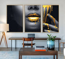 Gold Lips and Black Woman Makeup Canvas Print, Black Woman