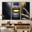 Gold Lips and Black Woman Makeup Canvas Print, Black Woman