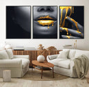 Gold Lips and Black Woman Makeup Canvas Print, Black Woman