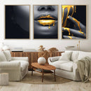 Gold Lips and Black Woman Makeup Canvas Print, Black Woman