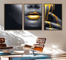 Gold Lips and Black Woman Makeup Canvas Print, Black Woman