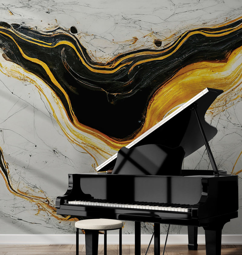 Luxurious Marble Wallpaper. Gold and Black Marble Slate Wall Mural.