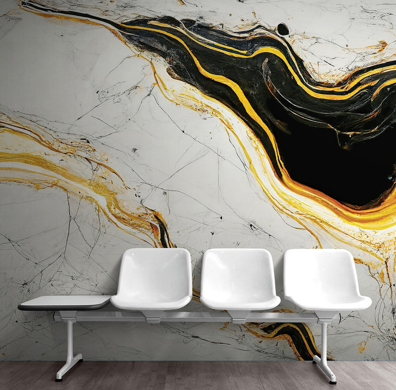 Luxurious Marble Wallpaper. Gold and Black Marble Slate Wall Mural.