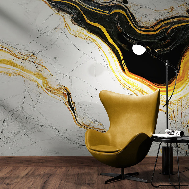 Luxurious Marble Wallpaper. Gold and Black Marble Slate Wall Mural.