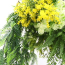 Artificial Hanging Plant Chandelier – Bright Tropical Foliage Circular Ring (15.75in) Gold Frame – UV Resistant by Designer Plants USA
