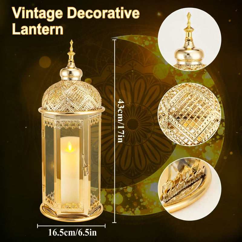 Moroccan Candle Lantern 17'' Gold Hexagonal Candle Holder, photo 6 of 6