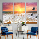 Golden Beach Sunrise Canvas Wall Art, 3-Panel Giclee Print
