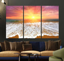 Golden Beach Sunrise Canvas Wall Art, 3-Panel Giclee Print