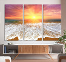 Golden Beach Sunrise Canvas Wall Art, 3-Panel Giclee Print