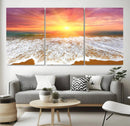 Golden Beach Sunrise Canvas Wall Art, 3-Panel Giclee Print