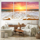 Golden Beach Sunrise Canvas Wall Art, 3-Panel Giclee Print