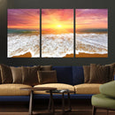 Golden Beach Sunrise Canvas Wall Art, 3-Panel Giclee Print