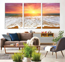 Golden Beach Sunrise Canvas Wall Art, 3-Panel Giclee Print